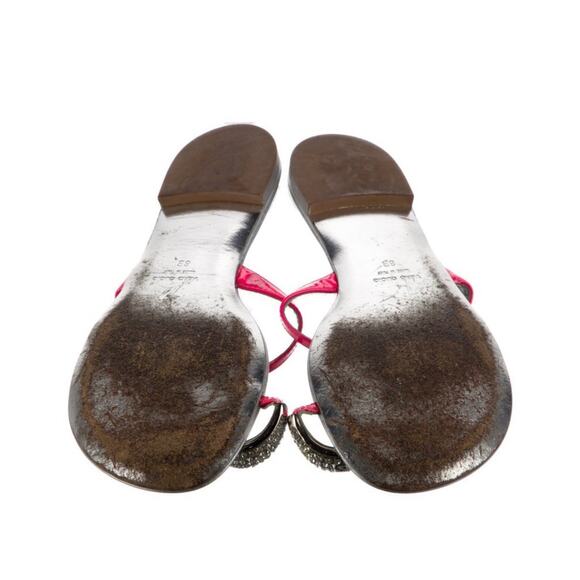 Giuseppe Zanotti Pink Rhinestone Toe Strap Flat Leather Sandal US 8 - Picture 5 of 5